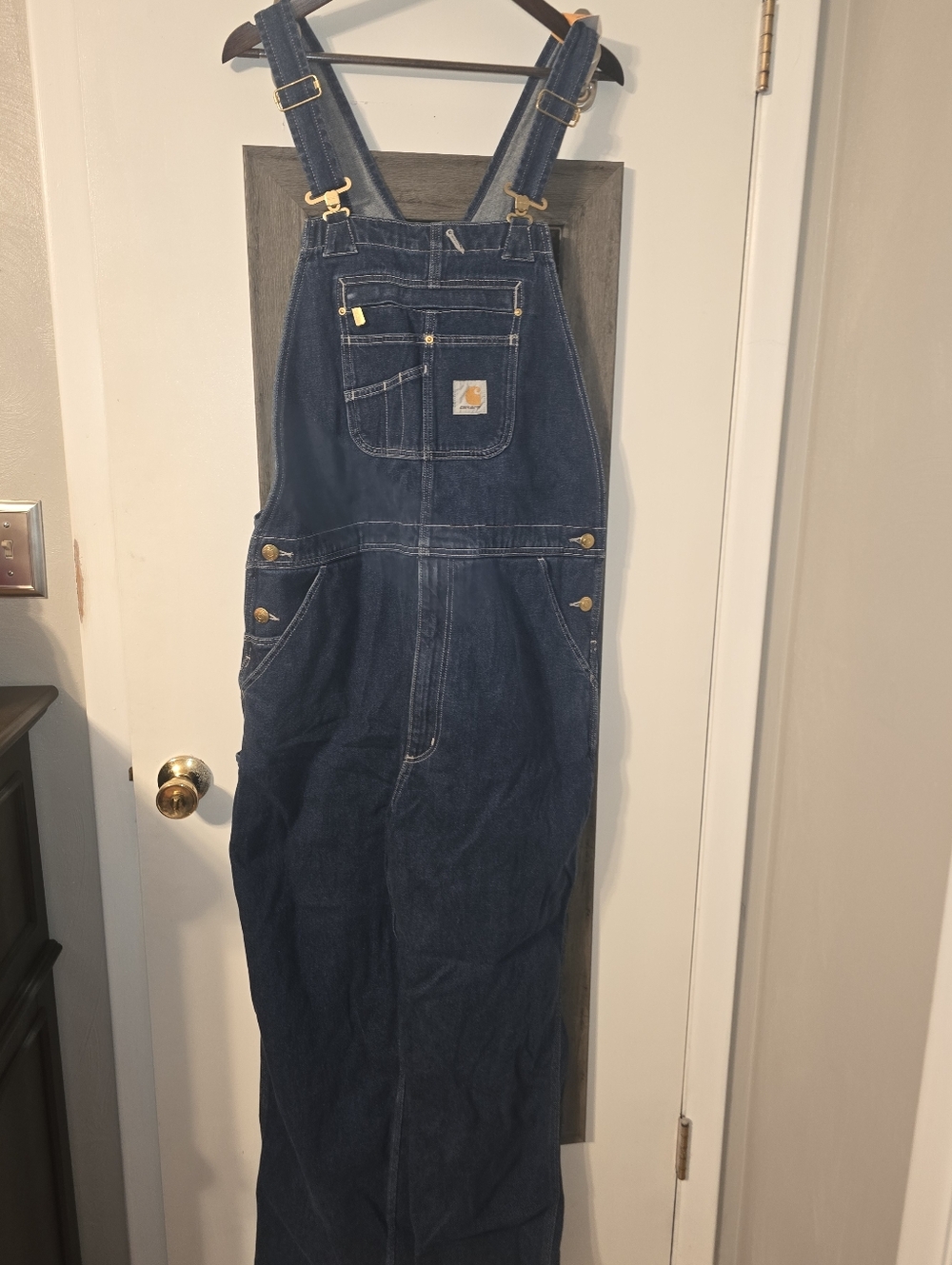 Carhartt Dark Blue Denim Bib Overalls with Yellow Tag